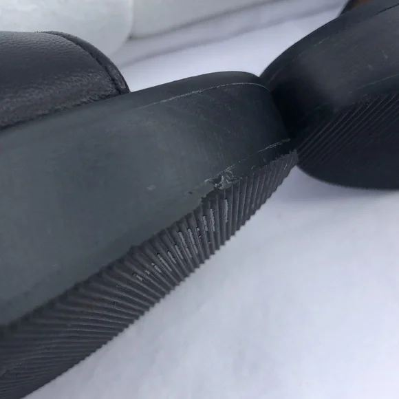 Ferragamo Wood & Leather Platform Peep Toe Slide/Mule w/3” Heel, Black - Picture 13 of 16